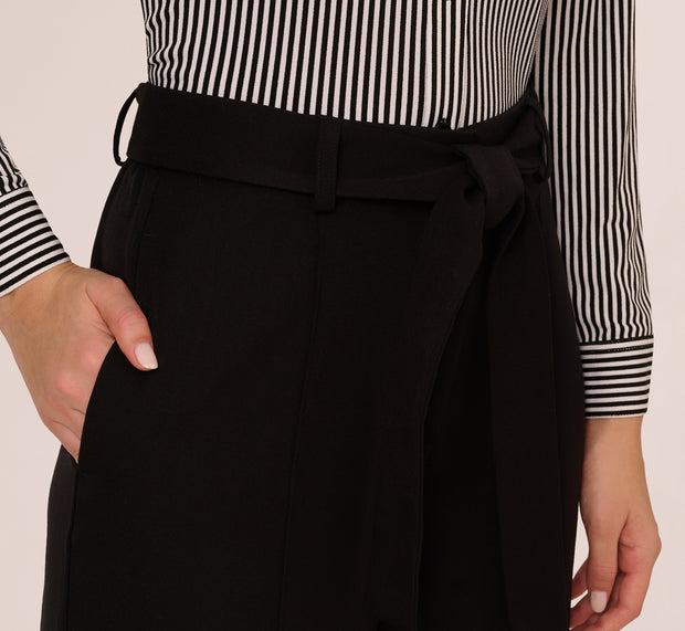 Aidan Mattox Twill Zip Fly Belted Wide Leg Pant In Black