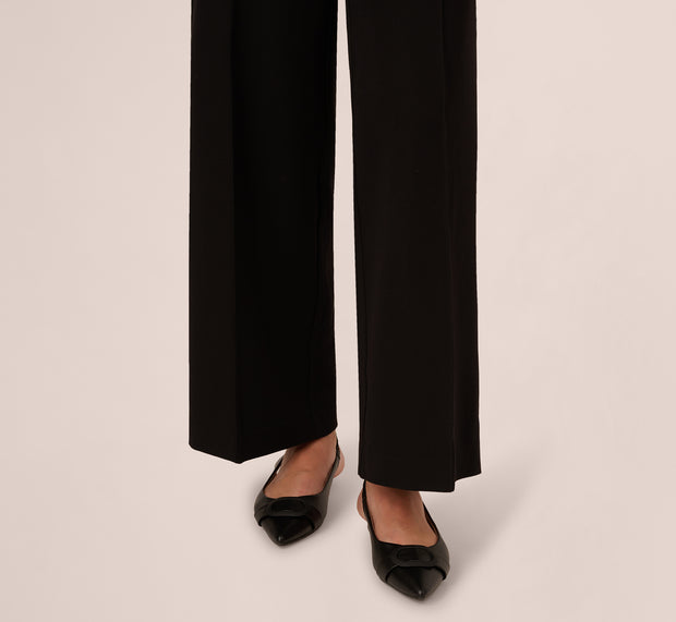 Aidan Mattox Twill Zip Fly Belted Wide Leg Pant In Black