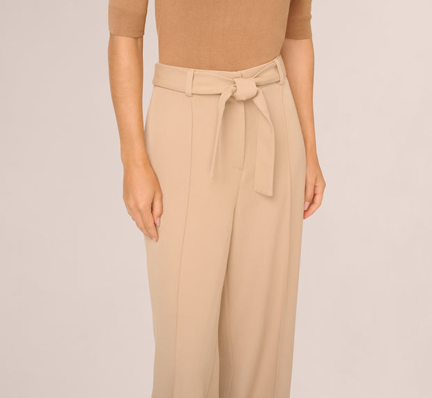 Aidan Mattox Twill Zip Fly Belted Wide Leg Pant In Sandstone