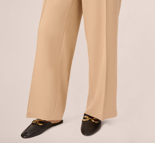 Aidan Mattox Twill Zip Fly Belted Wide Leg Pant In Sandstone