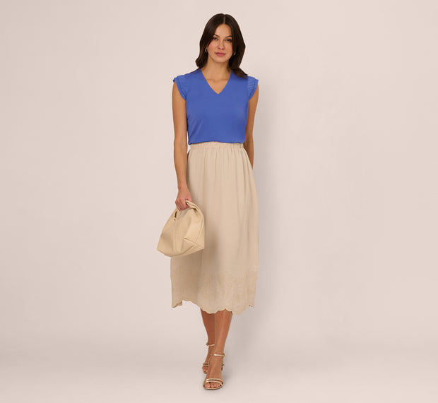 Aidan Mattox V-Neck Top With Pleated Flutter Sleeves In Amparo Blue