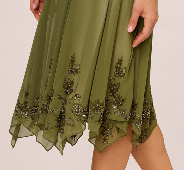 Aidan Mattox Vintage Beaded Midi Fairy Dress With Sharkbite Hem In Olive