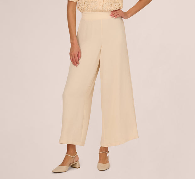 Aidan Mattox Wide Leg Pull On Airflow Pant In Cannoli Cream
