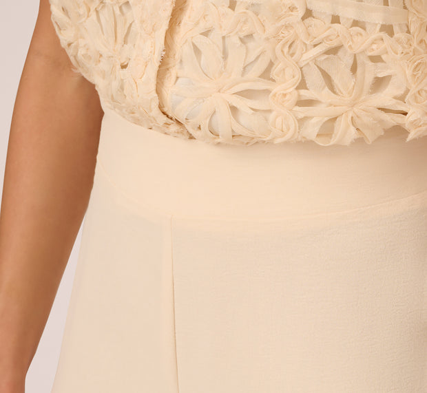 Aidan Mattox Wide Leg Pull On Airflow Pant In Cannoli Cream