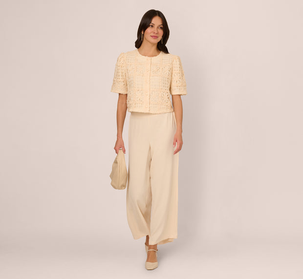 aidan mattox Wide Leg Pull On Airflow Pant In Cannoli Cream