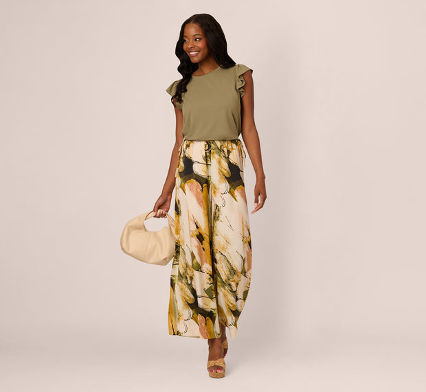 aidan mattox Wide Leg Satin Side Tie Pant In Oil Green Goldsmith