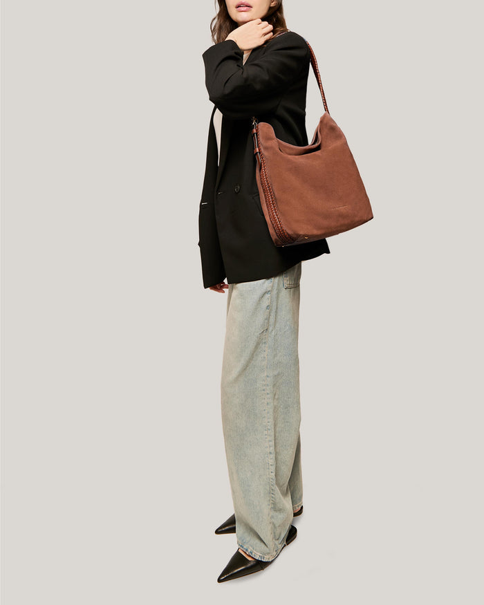 Aimee Kestenberg All For Love Bucket Shoulder Bag Nutshell Suede