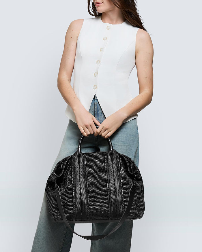 Aimee Kestenberg All For Love Convertible Zip Top Tote Black Raffia