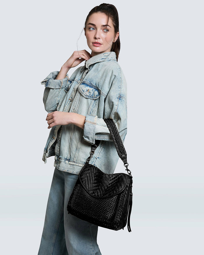 Aimee Kestenberg All For Love Novelty Zip Top Convertible Shoulder Black Woven