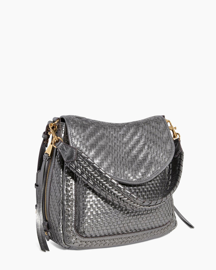 Aimee Kestenberg All For Love Novelty Zip Top Convertible Shoulder Pewter Woven