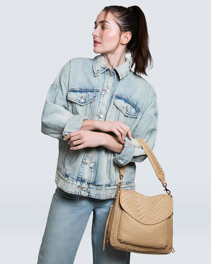 Aimee Kestenberg All For Love Novelty Zip Top Convertible Shoulder Camel Woven