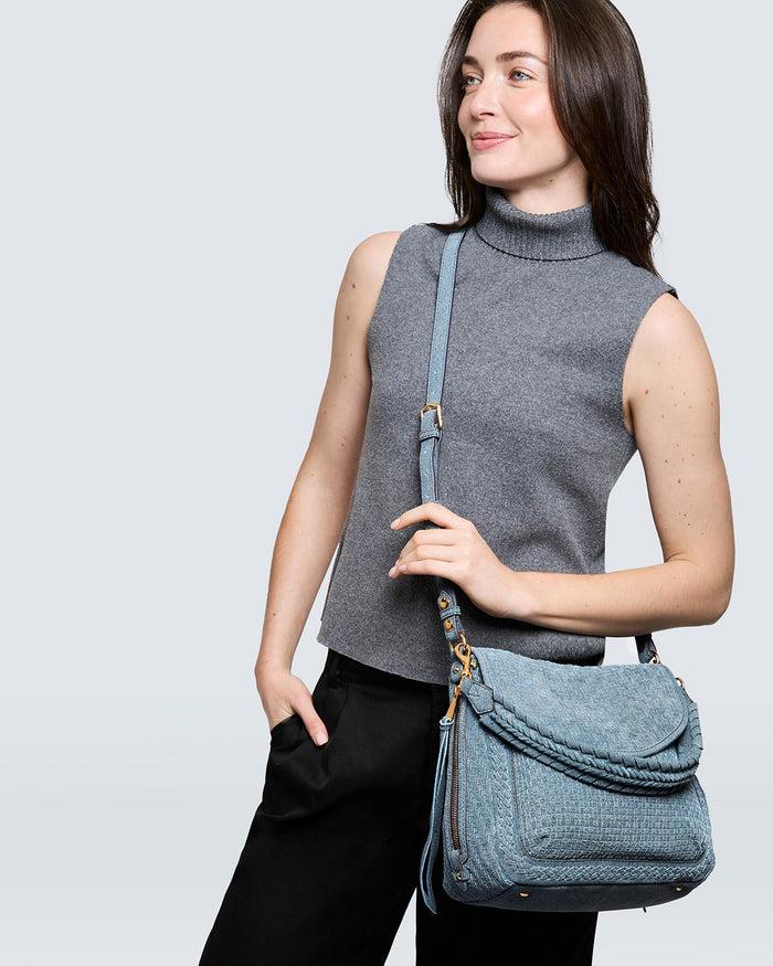 Aimee Kestenberg All For Love Novelty Zip Top Convertible Shoulder Bright Denim Woven