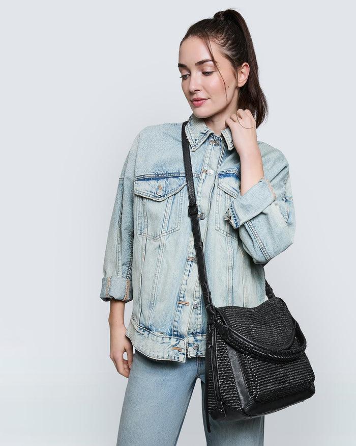 Aimee Kestenberg All For Love Zip Top Convertible Shoulder Black Raffia