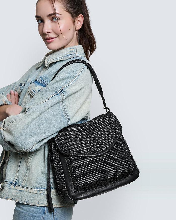 Aimee Kestenberg All For Love Zip Top Convertible Shoulder Black Raffia