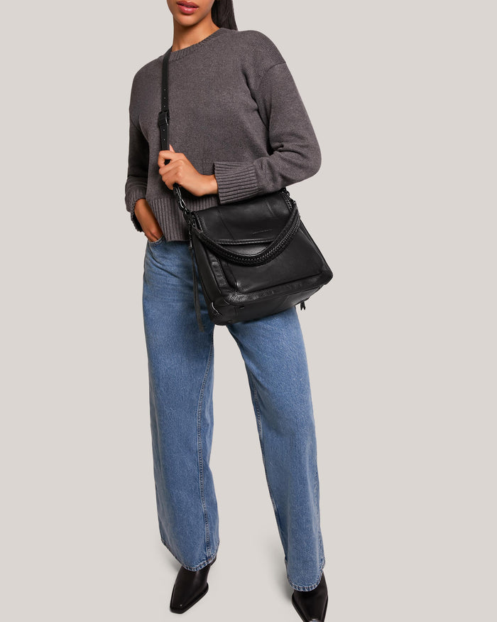 Aimee Kestenberg All For Love Zip Top Convertible Shoulder Black With Shiny Black