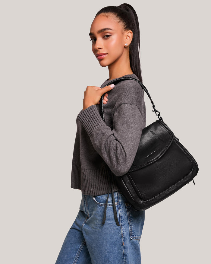 Aimee Kestenberg All For Love Zip Top Convertible Shoulder Black With Shiny Black