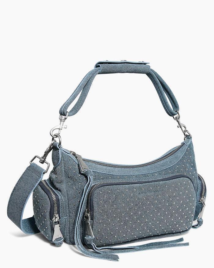 Aimee Kestenberg Away We Go Novelty Convertible Shoulder Denim Studded