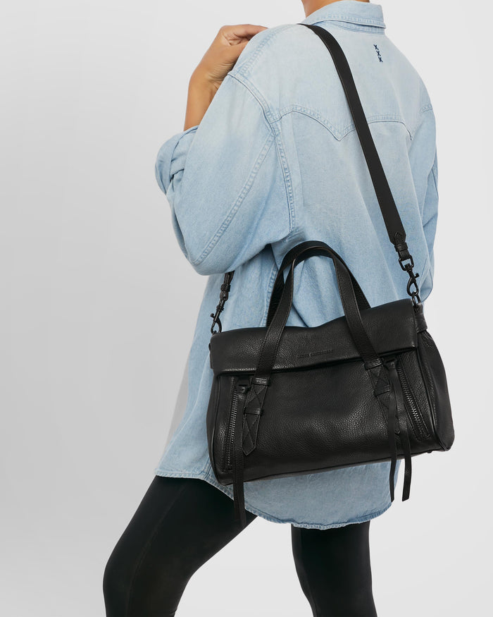 Aimee Kestenberg Bali Double Entry Satchel Black With Shiny Black