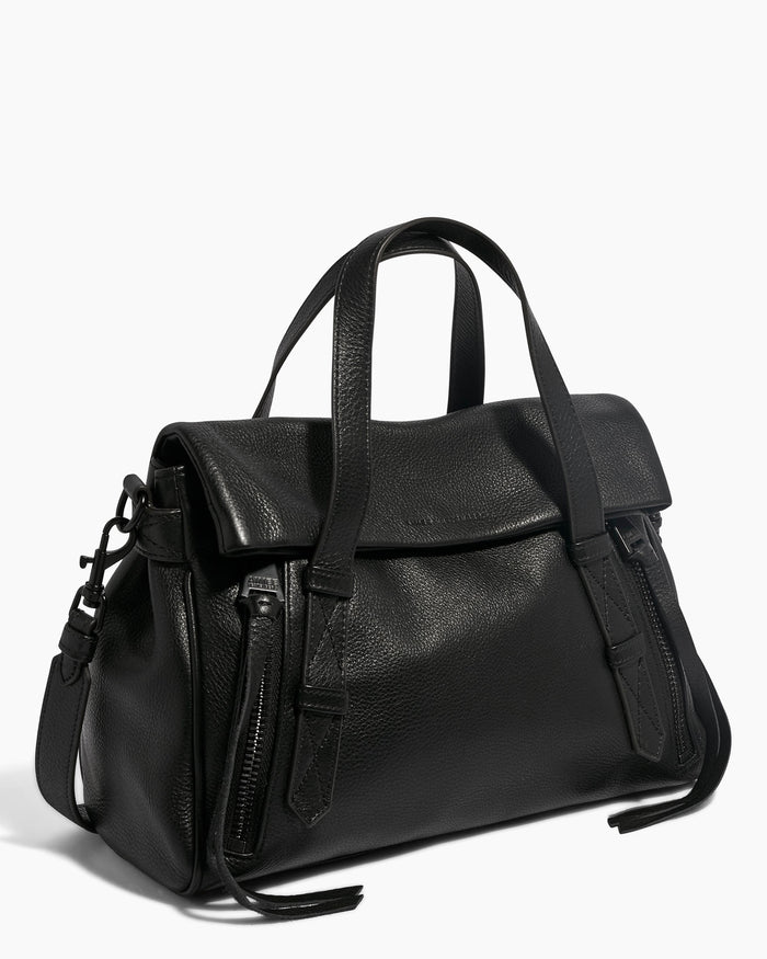 Aimee Kestenberg Bali Double Entry Satchel Black With Shiny Black