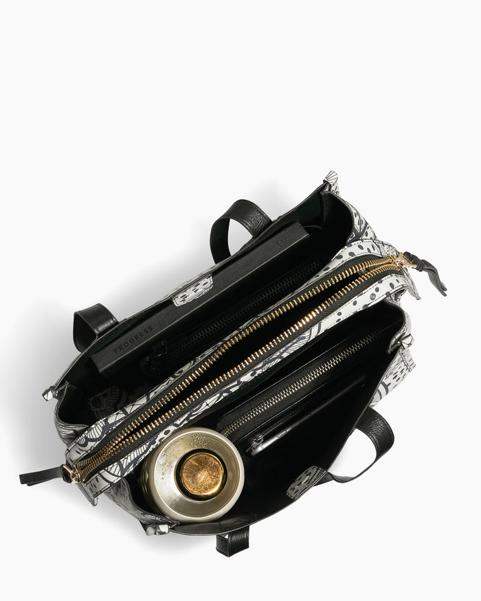 Aimee Kestenberg Busy Bee Double Sided Satchel Black White Ceramic