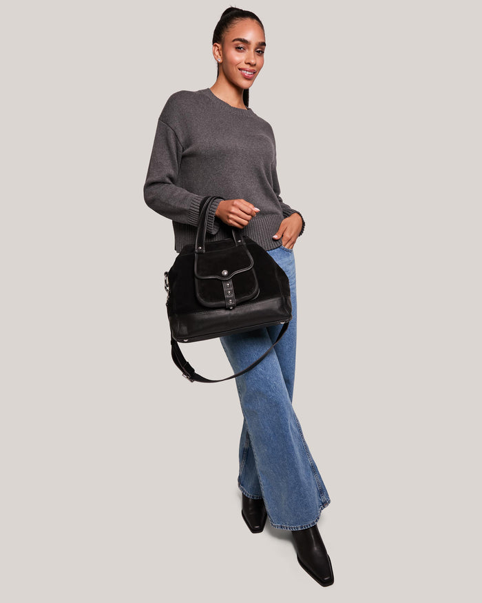 Aimee Kestenberg Great Escape Convertible Shopper Black Suede