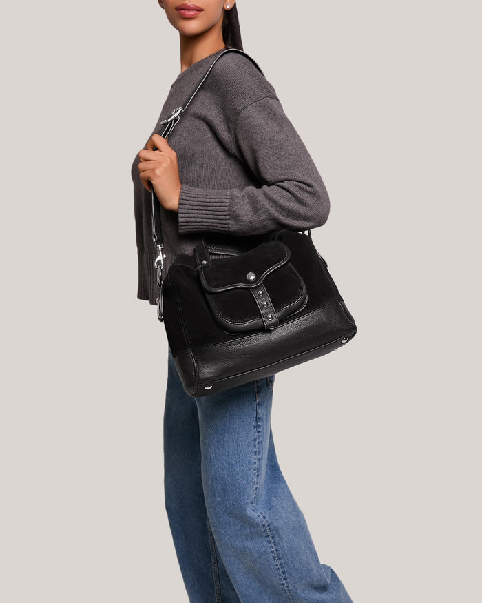 Aimee Kestenberg Great Escape Convertible Shopper Black Suede