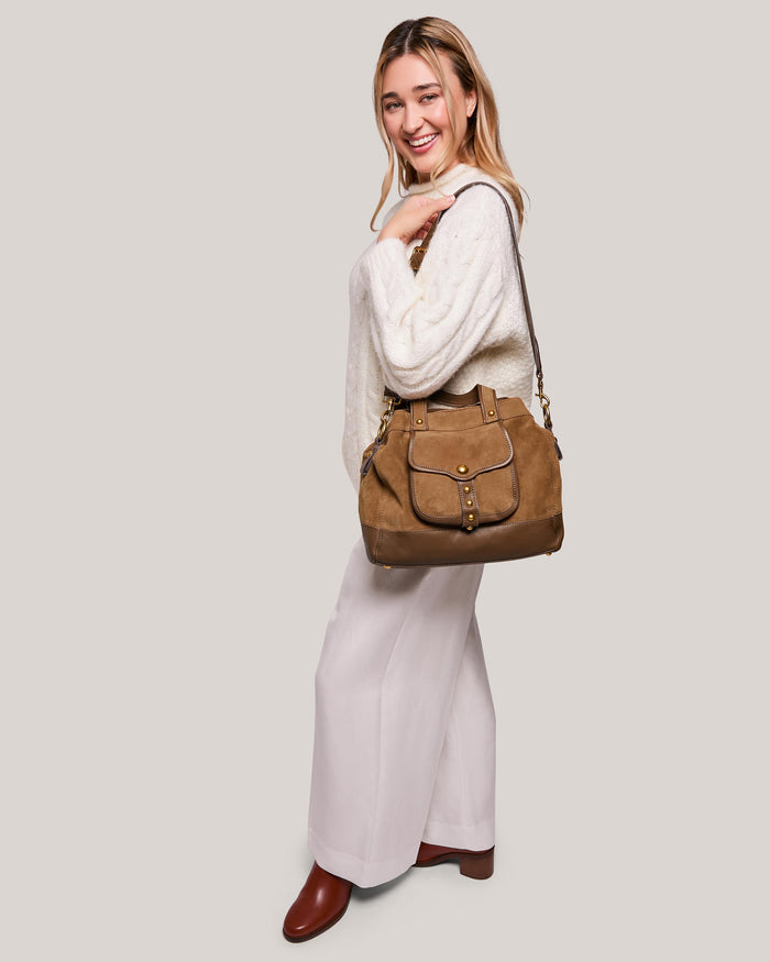 Aimee Kestenberg Great Escape Convertible Shopper Coffee Suede