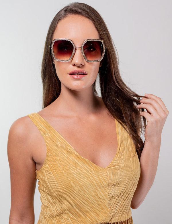 Aj Morgan Oversized Glitter Metal Sunglasses For Women | 63006 - Dazzle