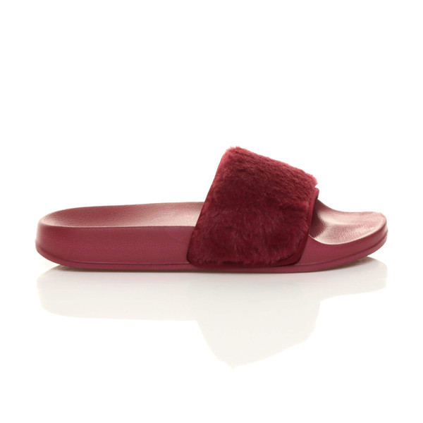Ajvani Flat Faux Fur Sandals Sliders - D7830