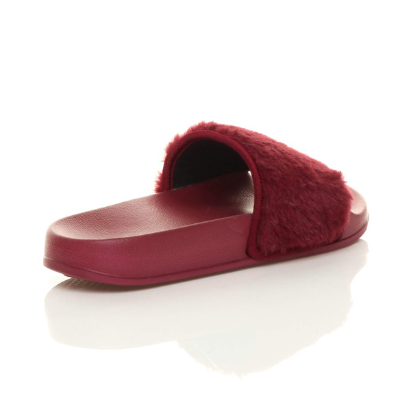 Ajvani Flat Faux Fur Sandals Sliders - D7830