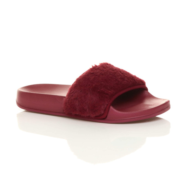 ajvani Flat Faux Fur Sandals Sliders - D7830