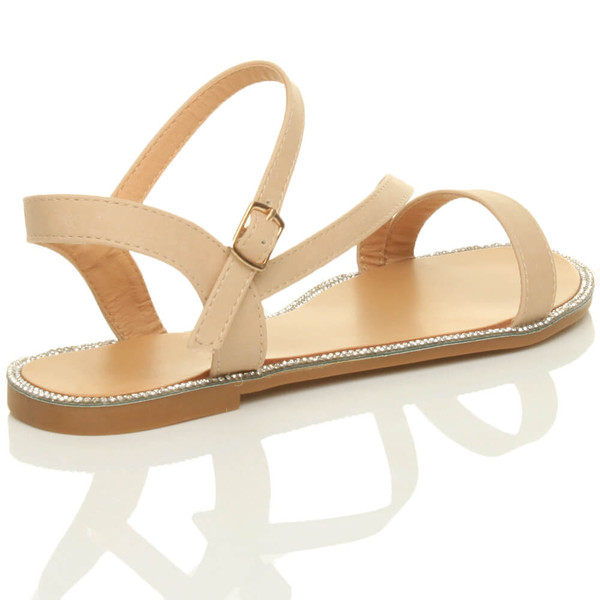 Ajvani Flat Strappy Diamante Trim Sandals - U0352