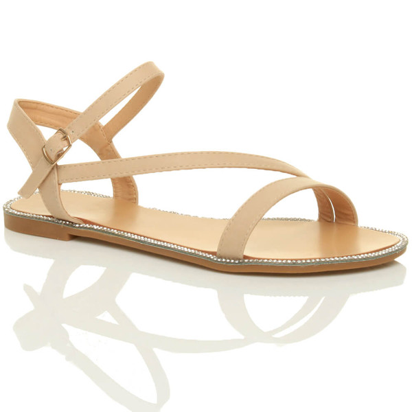 ajvani Flat Strappy Diamante Trim Sandals - U0352