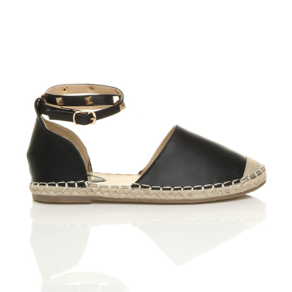 Ajvani Flat Studded Ankle Strap Espadrilles - B1325
