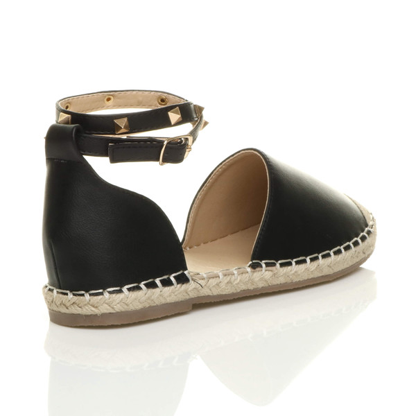 Ajvani Flat Studded Ankle Strap Espadrilles - B1325