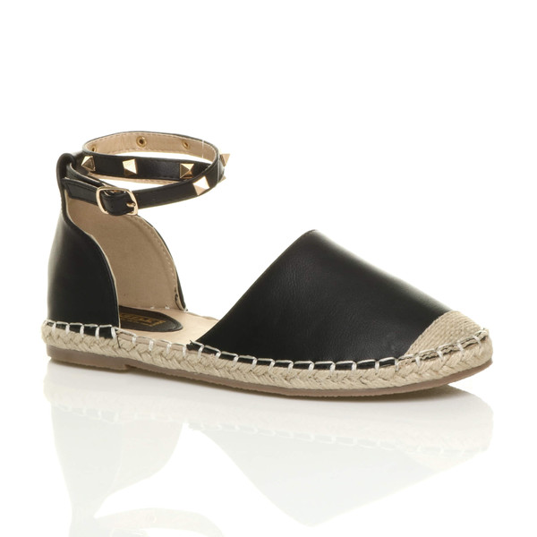 ajvani Flat Studded Ankle Strap Espadrilles - B1325
