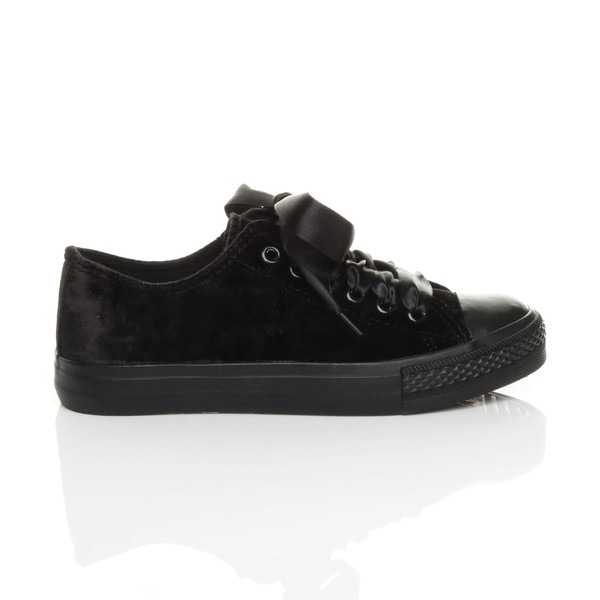 Ajvani Flat Velvet Ribbon Lace Up Plimsolls - L5413