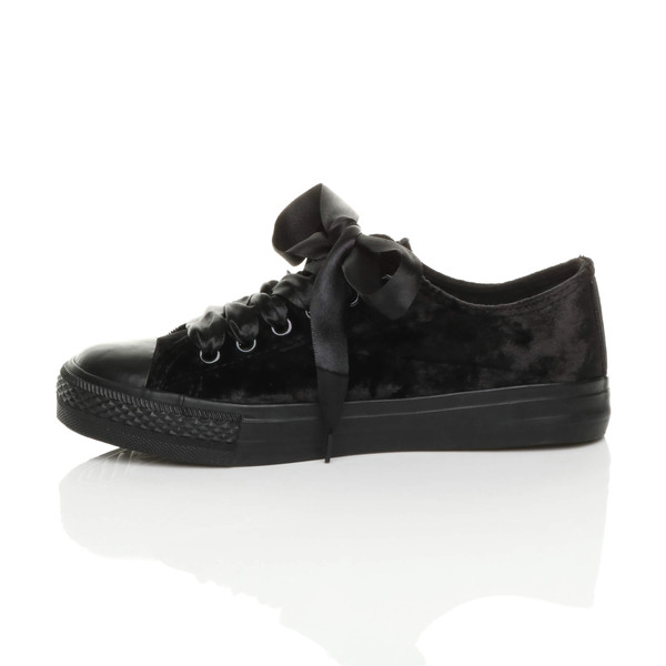 Ajvani Flat Velvet Ribbon Lace Up Plimsolls - L5413