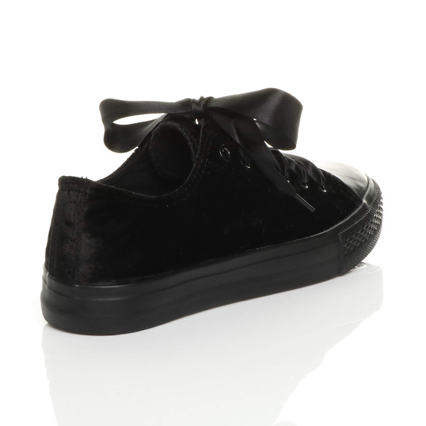 Ajvani Flat Velvet Ribbon Lace Up Plimsolls - L5413