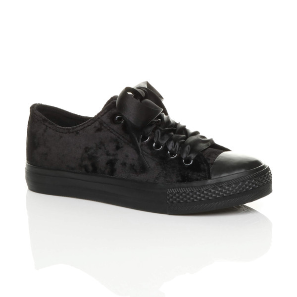 ajvani Flat Velvet Ribbon Lace Up Plimsolls - L5413