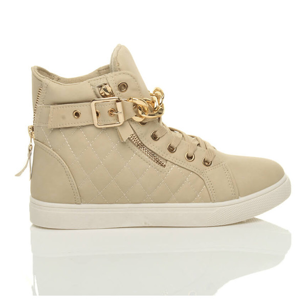 Ajvani Gold Chain Lace Up Quilted Trainers - X6352