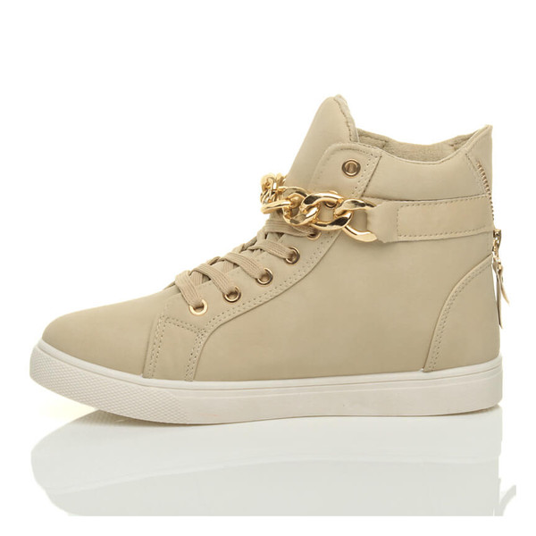Ajvani Gold Chain Lace Up Quilted Trainers - X6352