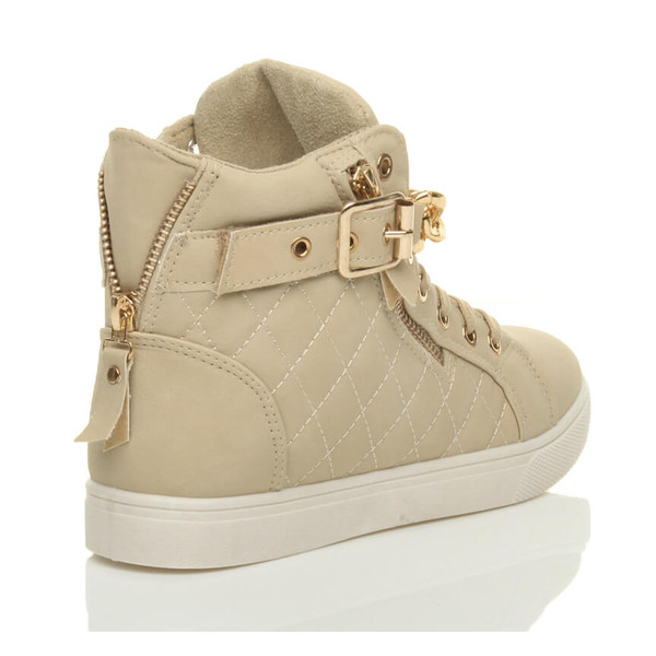 Ajvani Gold Chain Lace Up Quilted Trainers - X6352