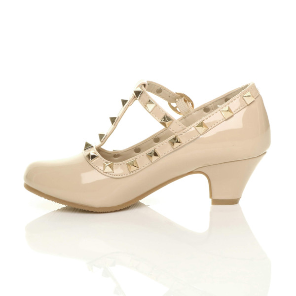 Ajvani Heeled Studded T-Bar Court Shoes - W2472