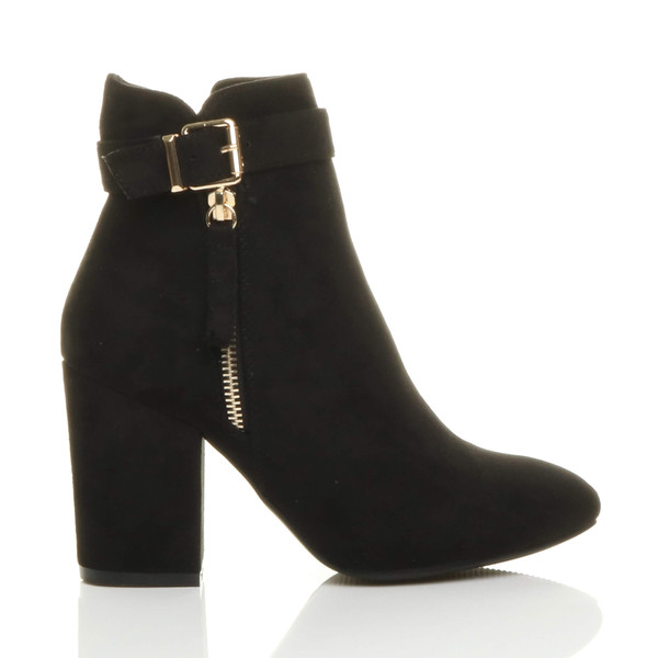 Ajvani High Block Heel Gold Zip Ankle Boots - R4960