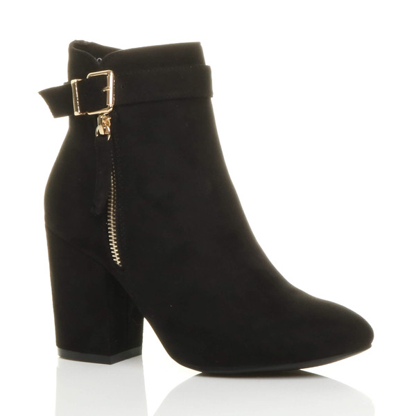 ajvani High Block Heel Gold Zip Ankle Boots - R4960