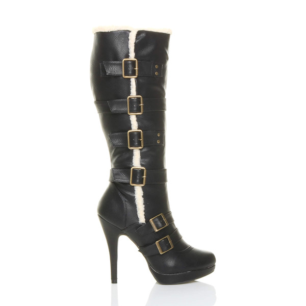 Ajvani High Heel Aviator Calf Boots - C0862