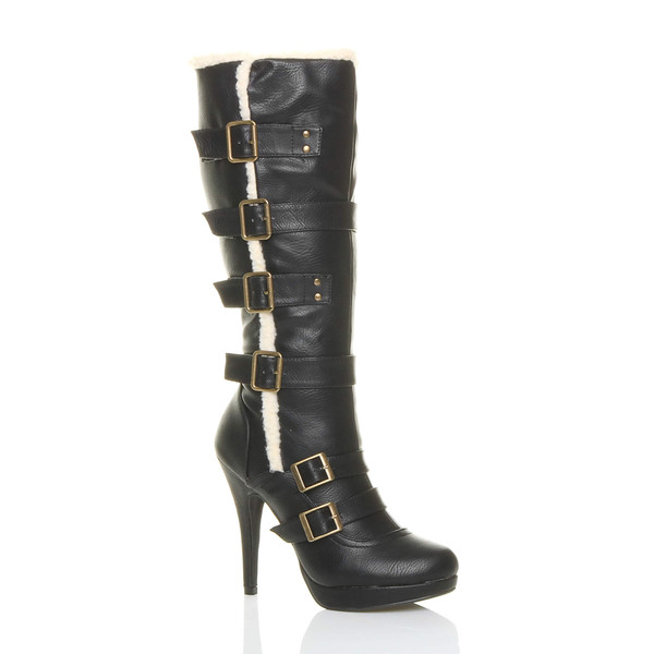 ajvani High Heel Aviator Calf Boots - C0862