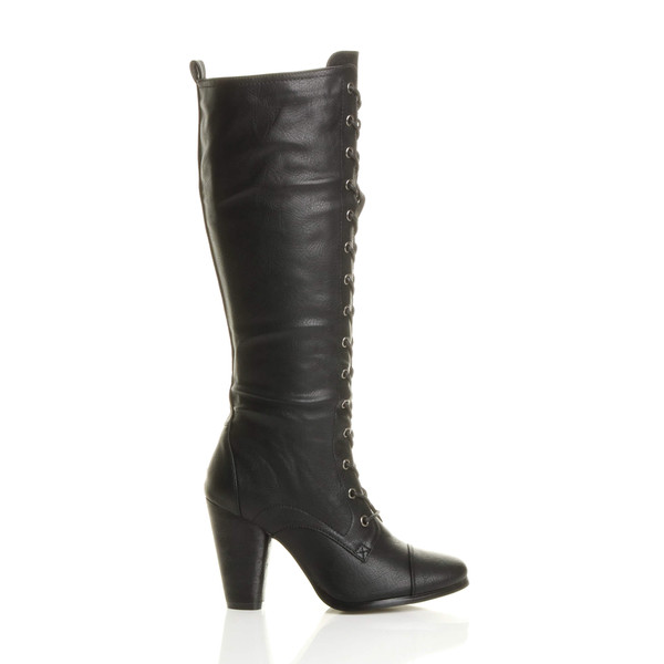 Ajvani High Heel Biker Military Calf Boots - L3186