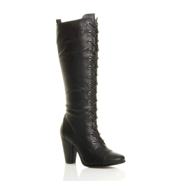 ajvani High Heel Biker Military Calf Boots - L3186
